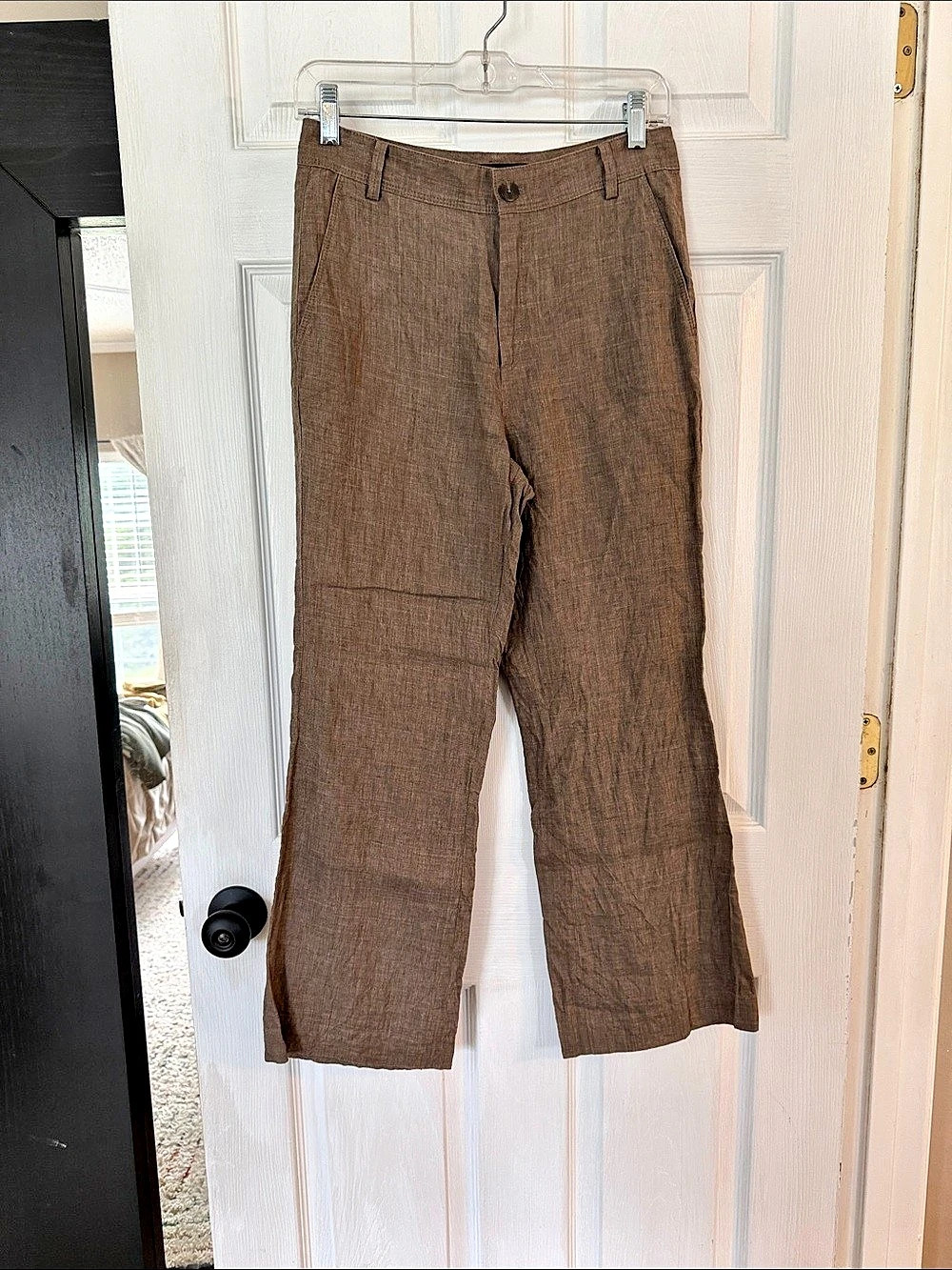Massimo Dutti Straight Leg Linen Blend Pants Brown Size 4